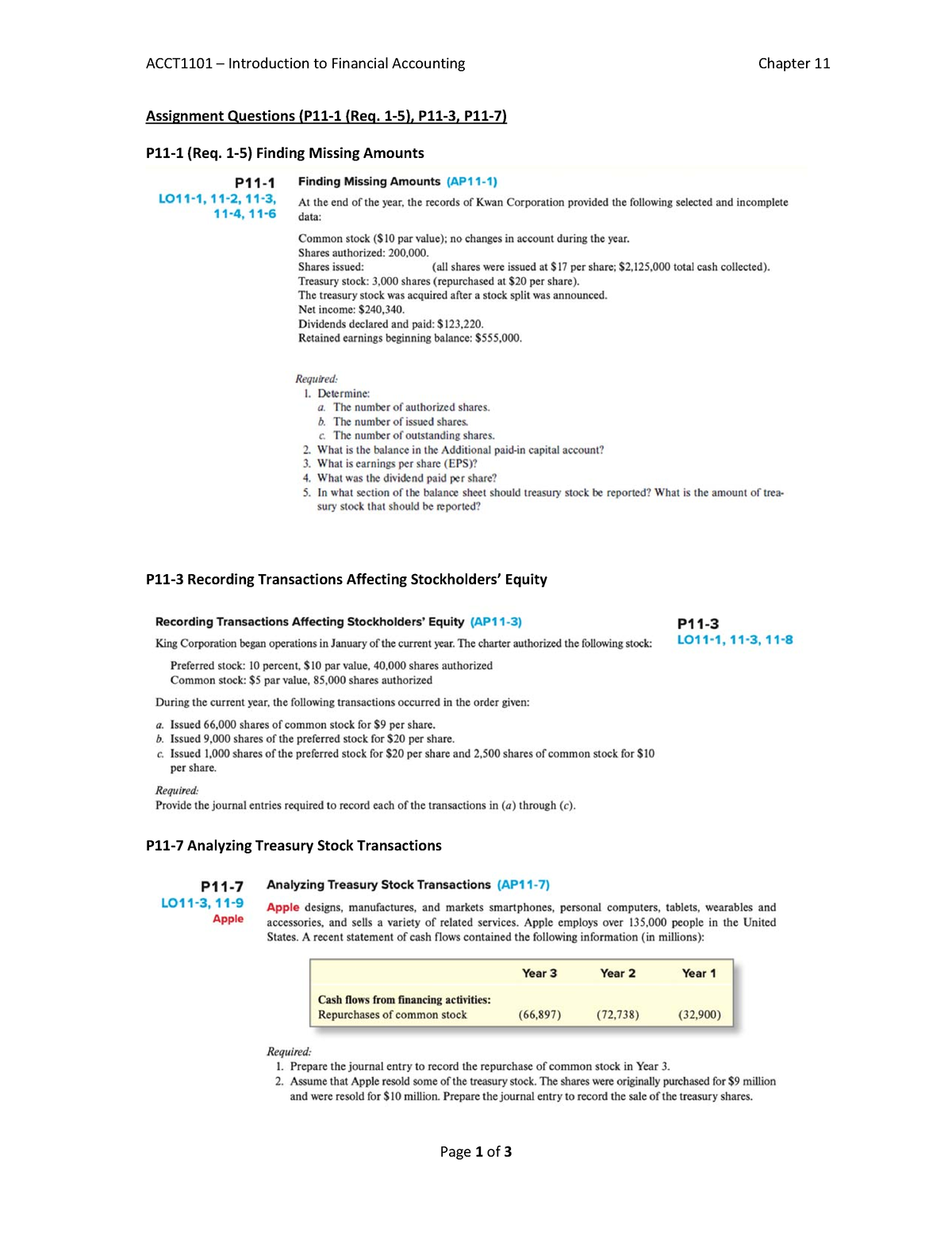 ACCT1101 Questions Chapter 11 - ACCT1101 – Introduction To Financial ...