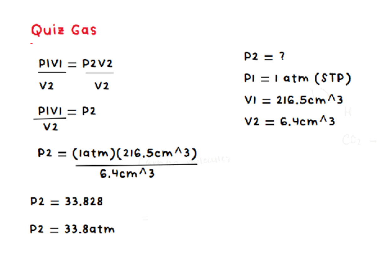 CHEM1010 Quiz work - CHEM1010U - Quiz Gas P2 ? PIVI P2V2 PI l atm (STP ...