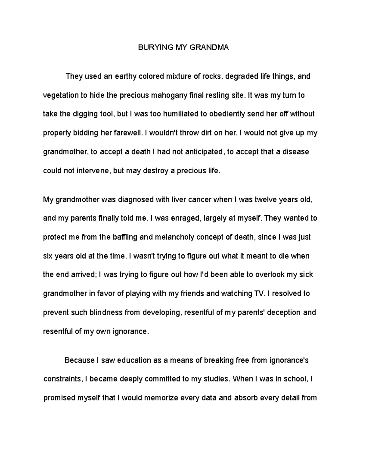 college essay burying grandma