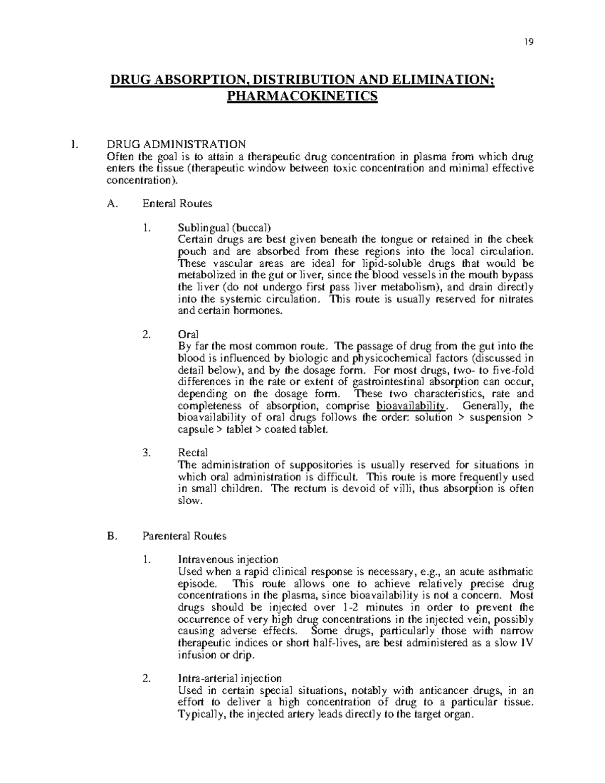 Summary notes for the students - 19 DRUG ABSORPTION, DISTRIBUTION AND ...