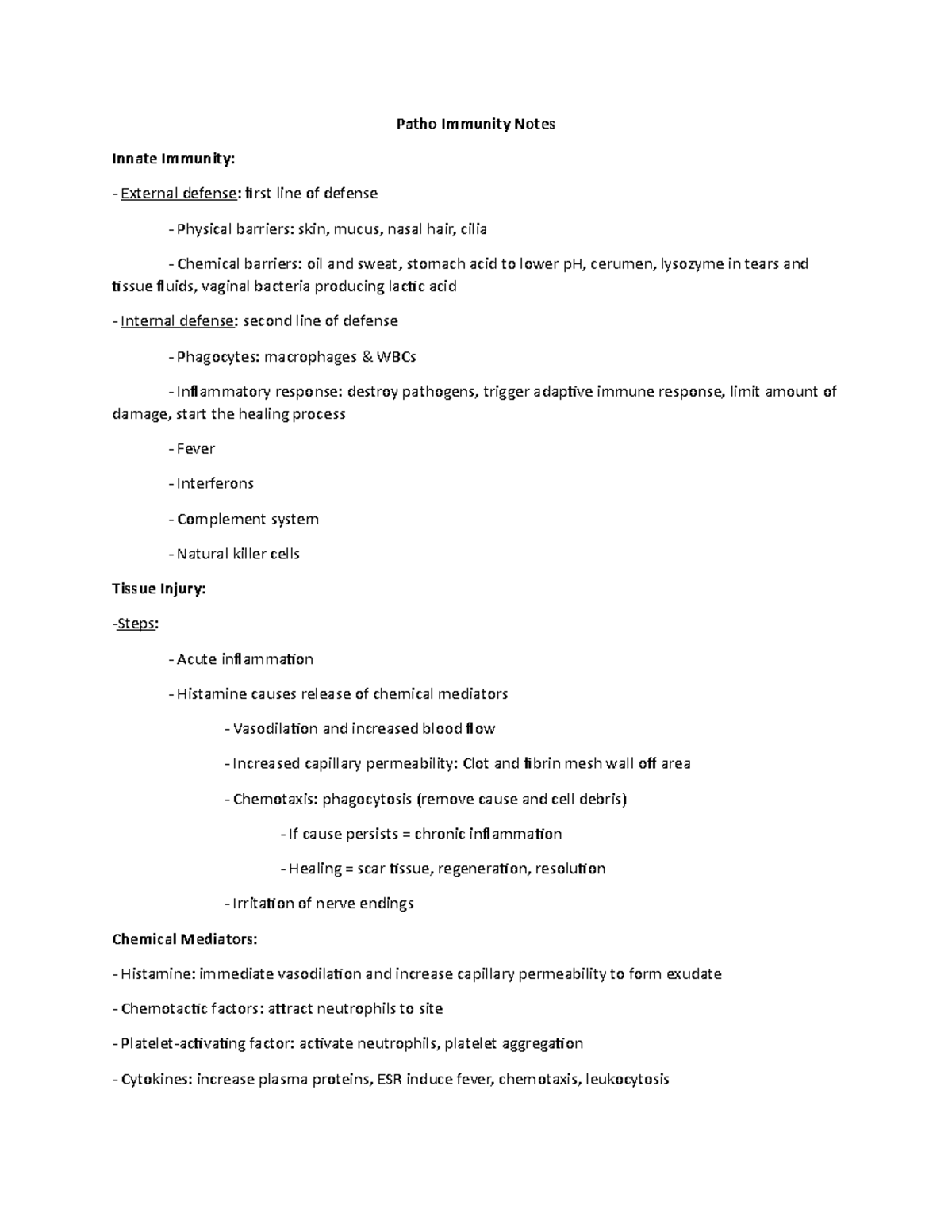 Patho Immunity Notes - Patho Immunity Notes Innate Immunity: External ...