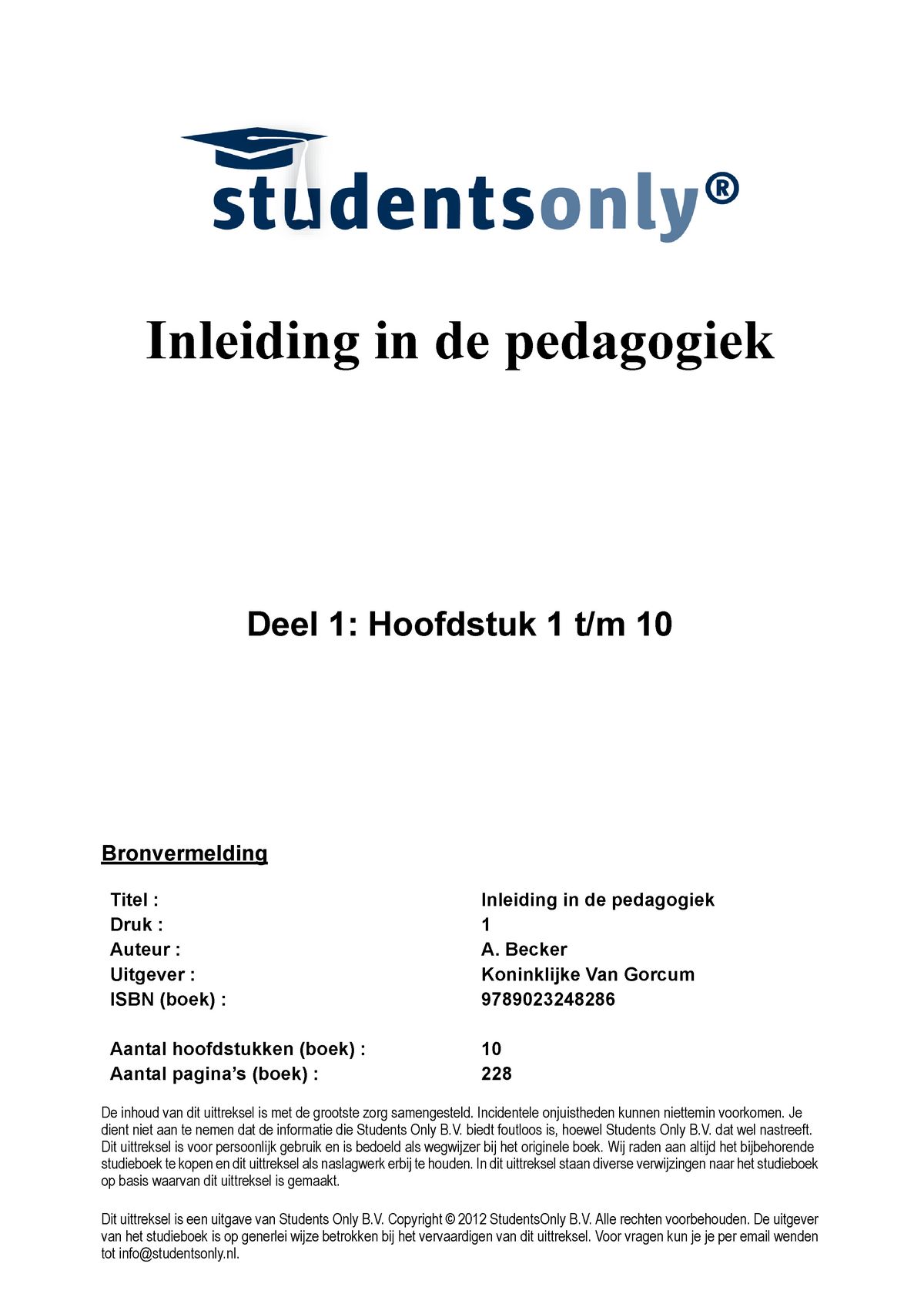 Pedagogiek 1 Tm 10 - Inleiding In De Pedagogiek Deel 1: Hoofdstuk 1 10 ...