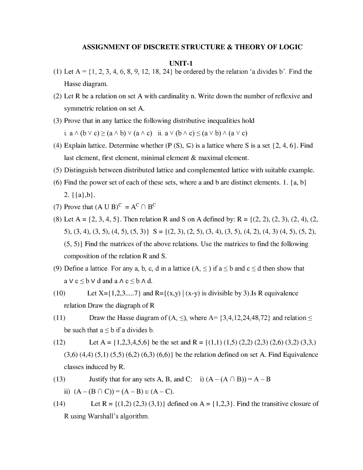 Assignment OF DSTL - ASSIGNMENT OF DISCRETE STRUCTURE & THEORY OF LOGIC ...