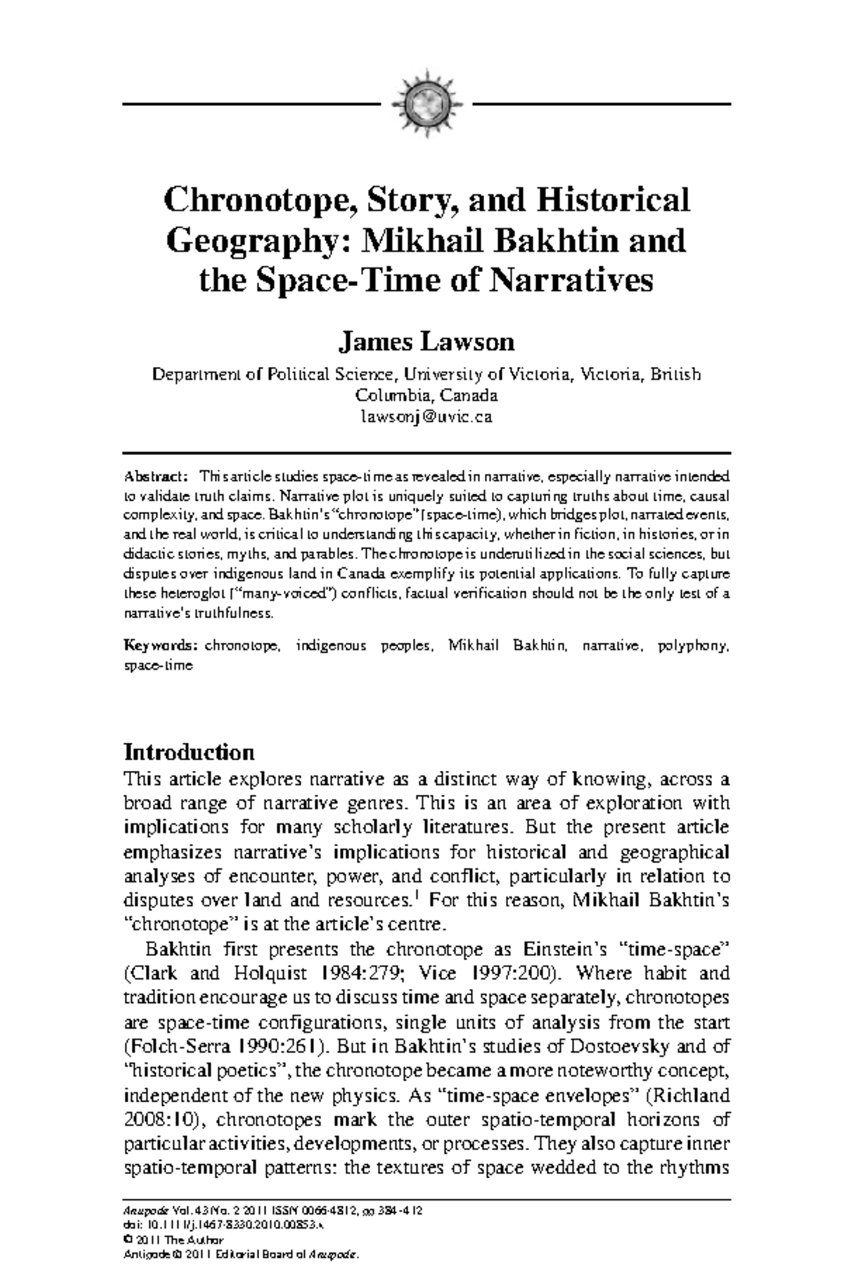 Bhaktin english hons Chronotope, Story, and Historical Geography
