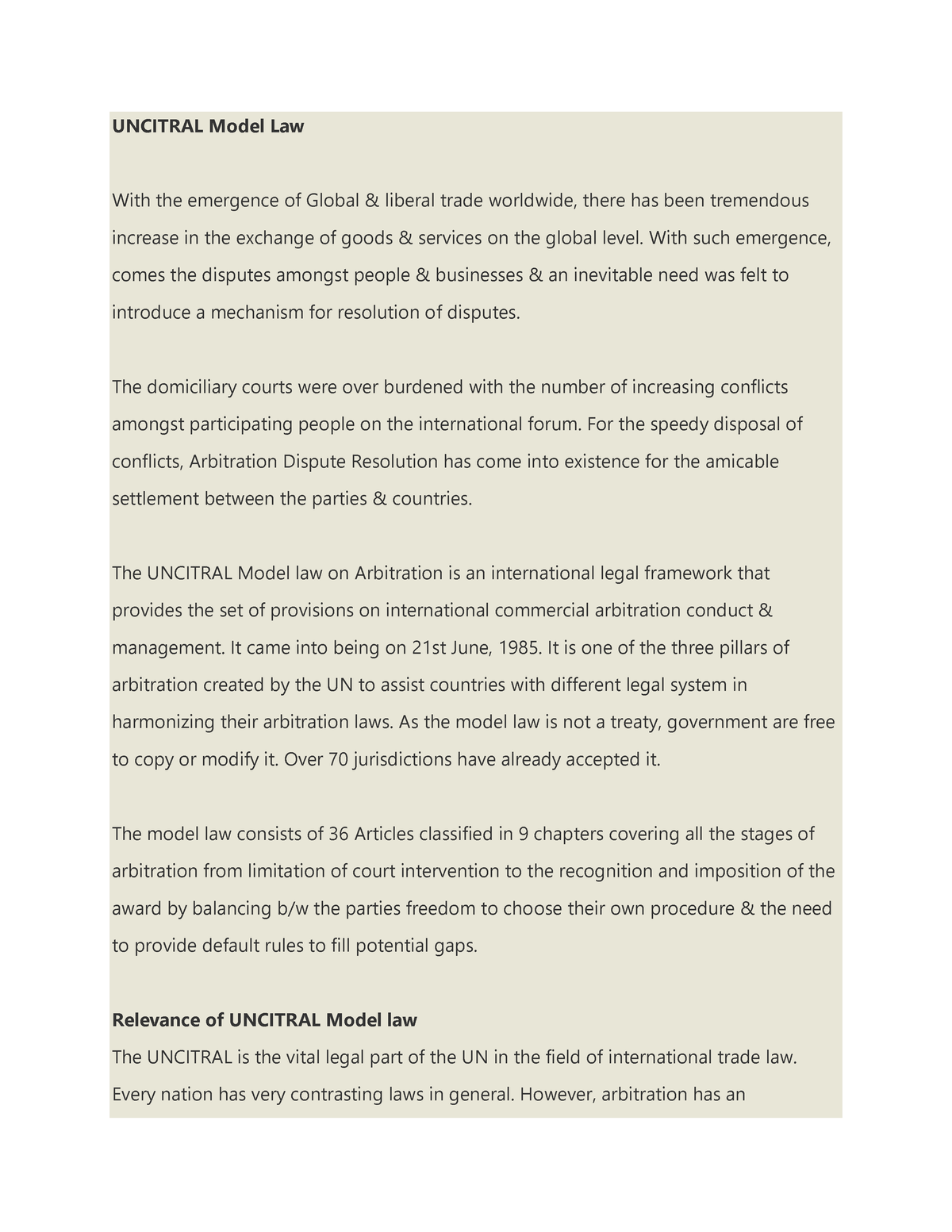 Uncitral Model Law - EASY TO UNDERSTAND NOTES - UNCITRAL Model Law With ...