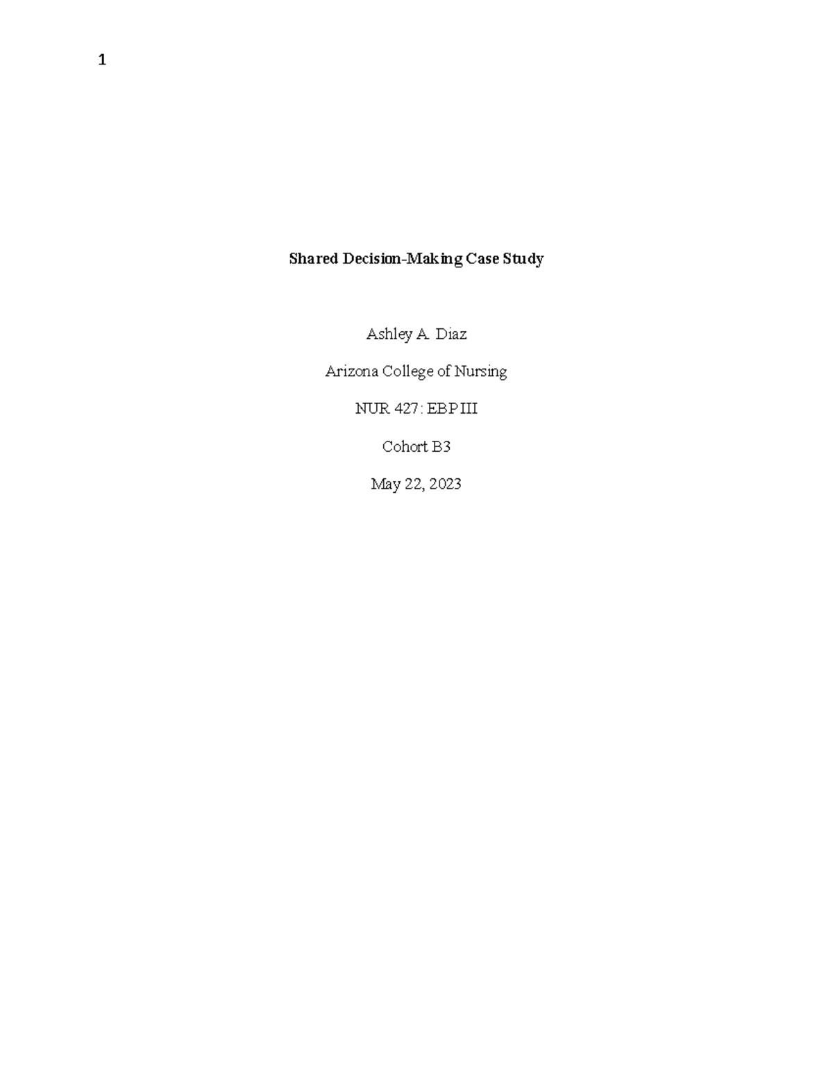Shared Decision - class assignment - Shared Decision-Making Case Study ...