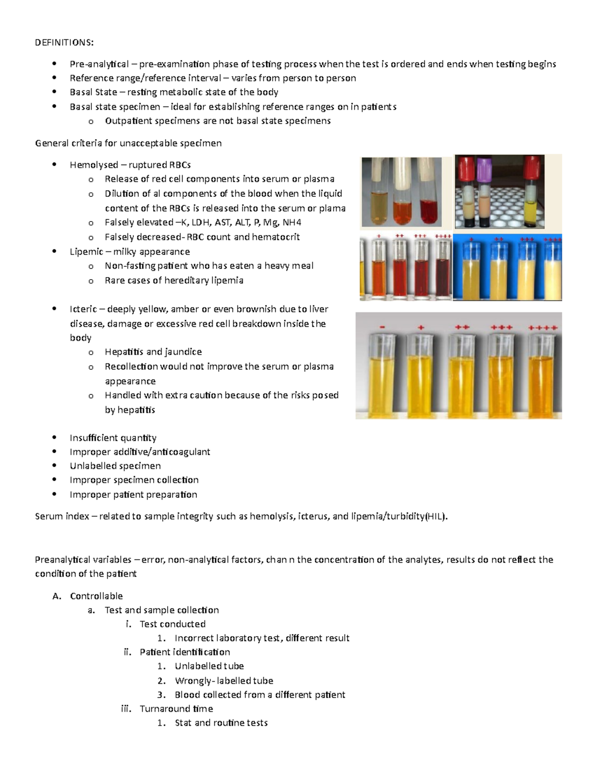 Pmls outline - DEFINITIONS: Pre-analytical – pre-examination phase of ...