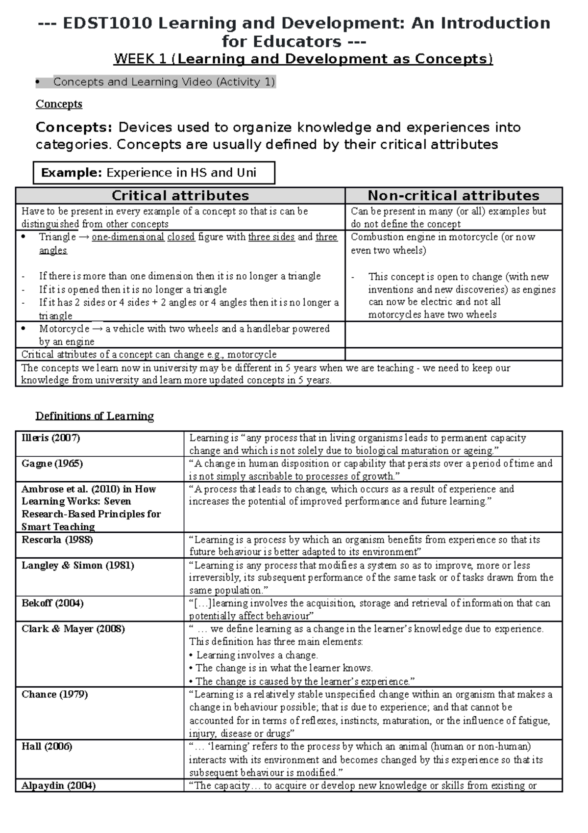 EDST1010 Notes - for Educators - WEEK 1 (Learning and Development as ...