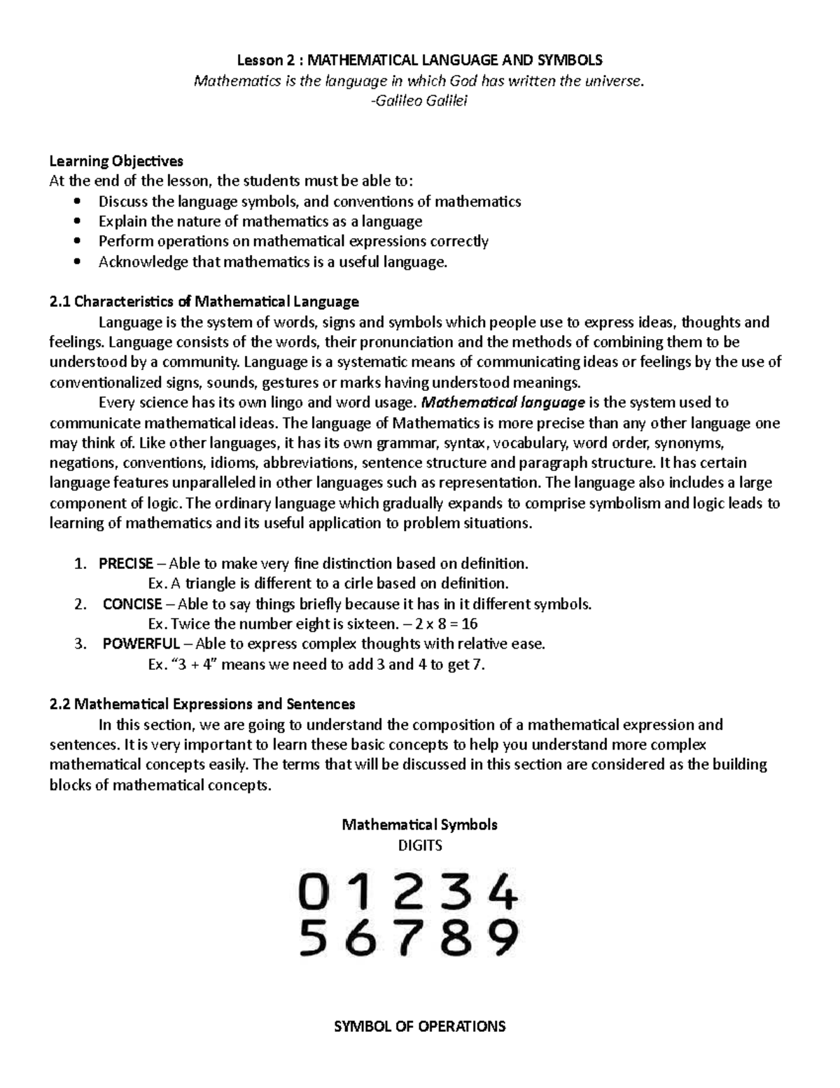 Module 2 1 Mathematical Language And Symbols Lesson 2 Mathematical