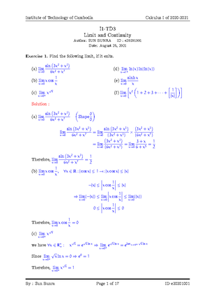 I1TD1CAL1 - I would like to share some solution of TD of calculus 1 ...