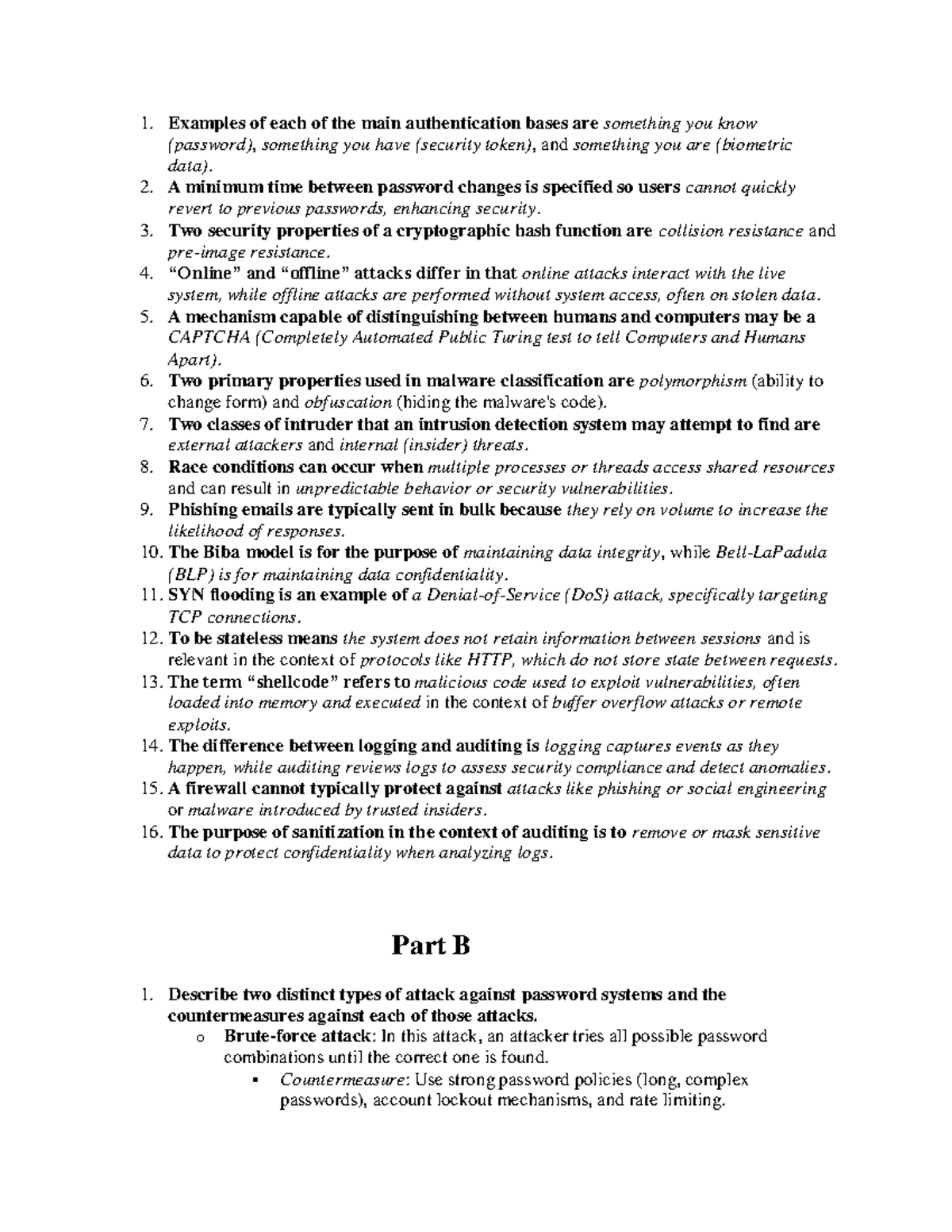 Csci 262 final related - Exam Preparation - Examples of each of the ...