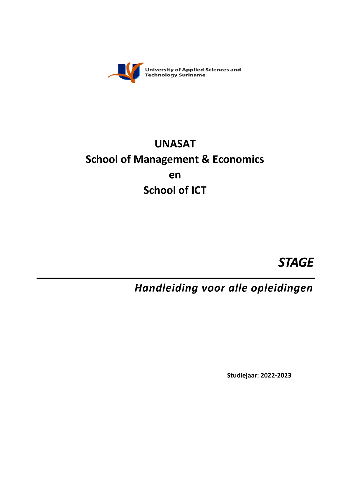 SHL Stage 2022-2023 - Studiehandleiding - UNASAT School Of Management ...