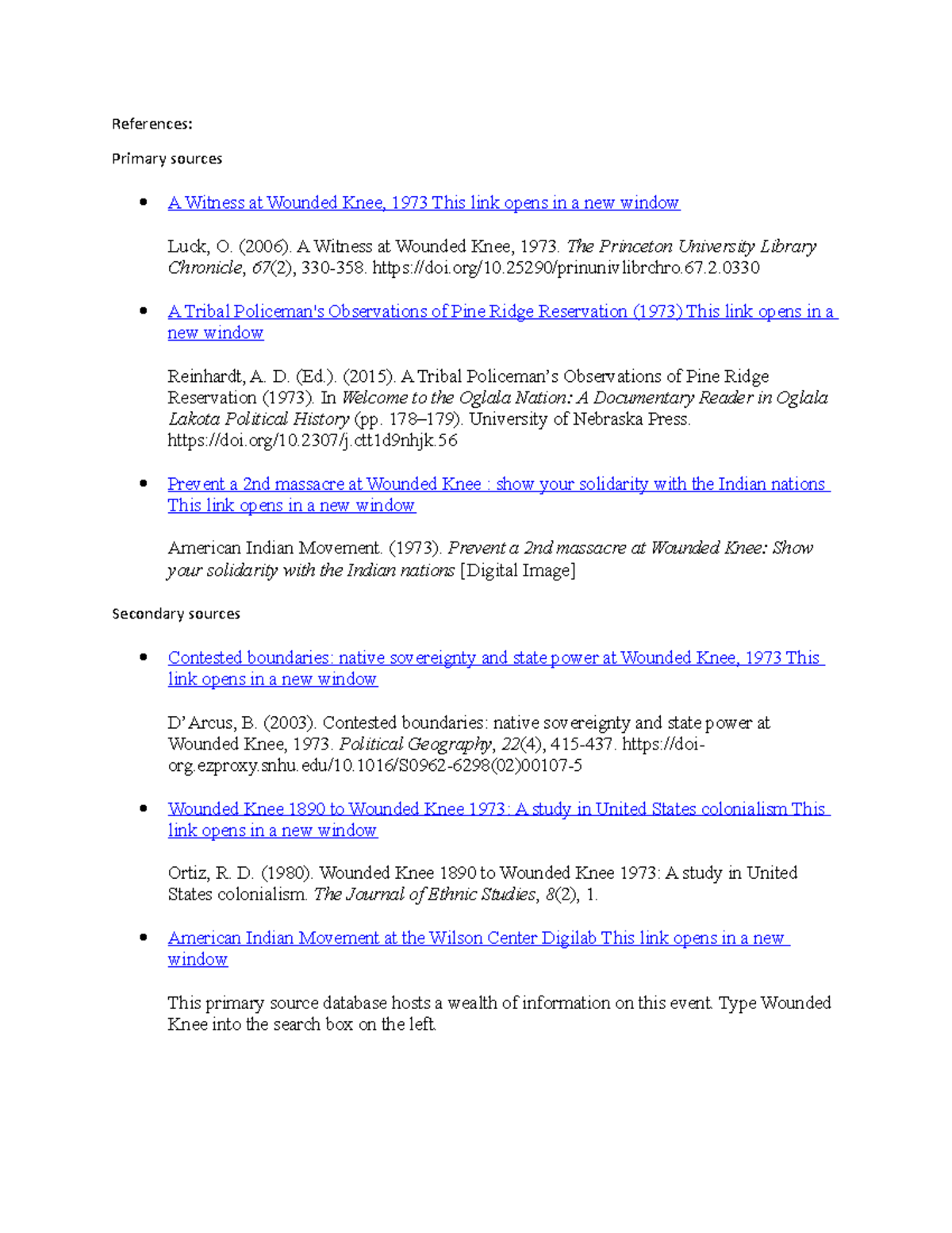 References His 100 Wounded Knee References Primary sources A Witness