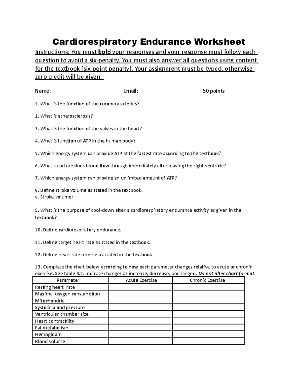 Cardiorespiratory Endurance wkst OL3 - Cardiorespiratory Endurance ...