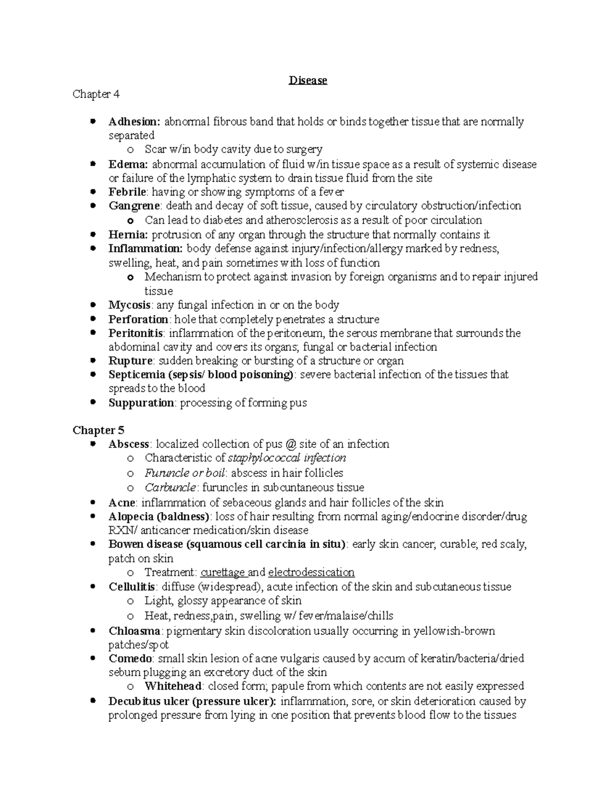 Chapter 4-5 Disease List - Disease Chapter 4 Adhesion: Abnormal Fibrous ...