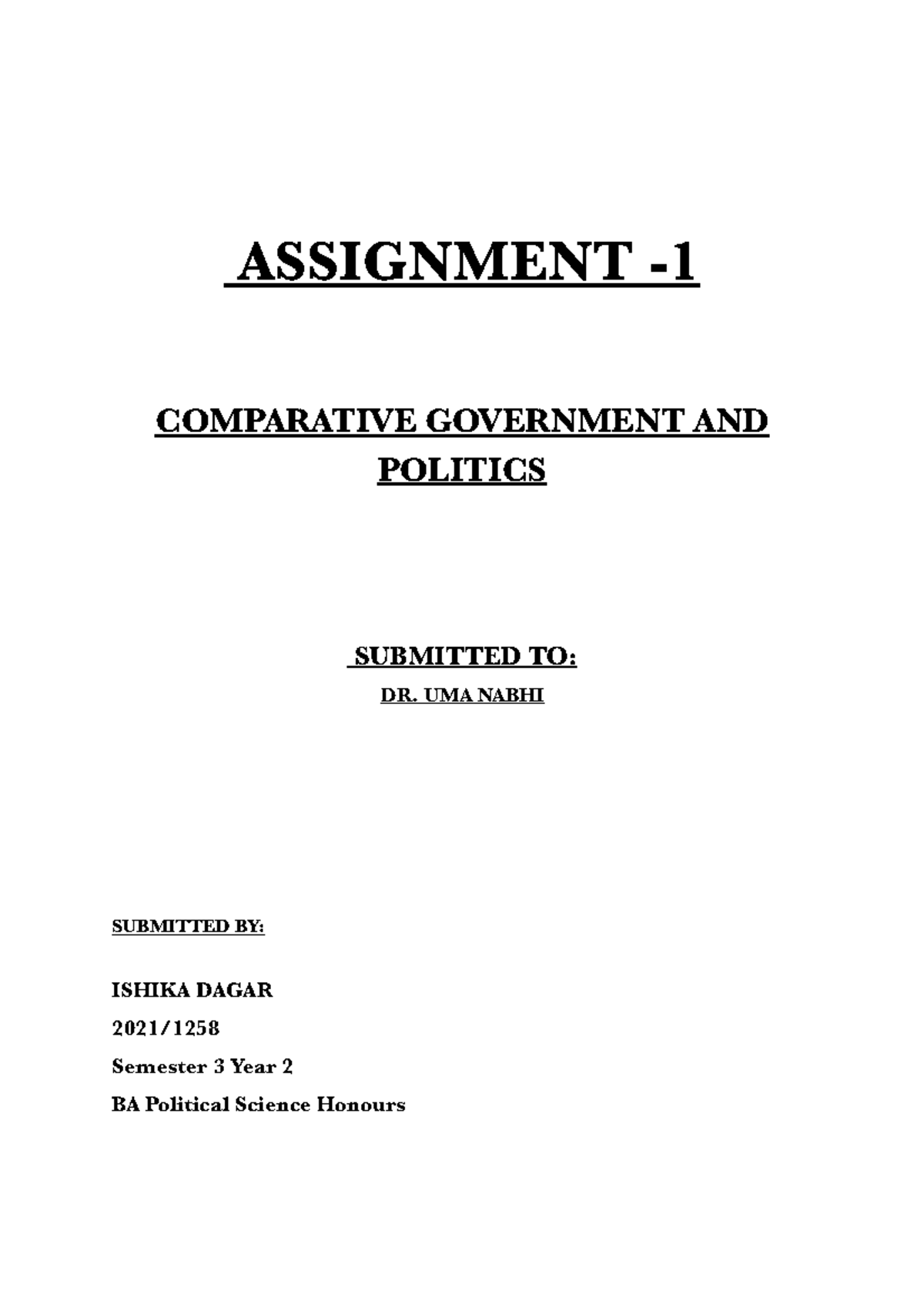 CGP Assignment 1 - ASSIGNMENT - COMPARATIVE GOVERNMENT AND POLITICS ...