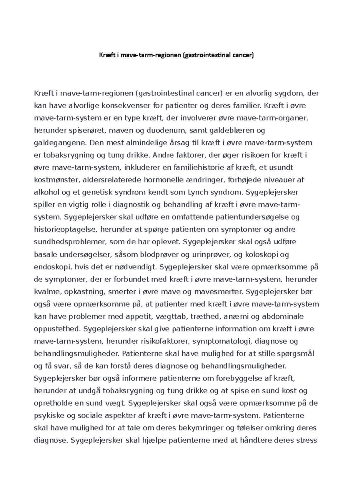 Kræft i mave-tarm-region - Kræft i mave-tarm-regionen (gastrointestinal ...