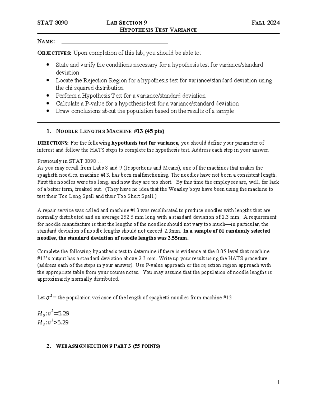 Lab Section 9 Part 3 - None - STAT 3090 LAB SECTION 9 FALL 2024 ...