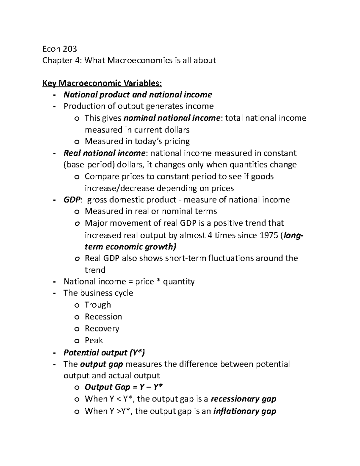 Econ 203 Chap 4 - Econ 203 Chapter 4: What Macroeconomics is all about ...
