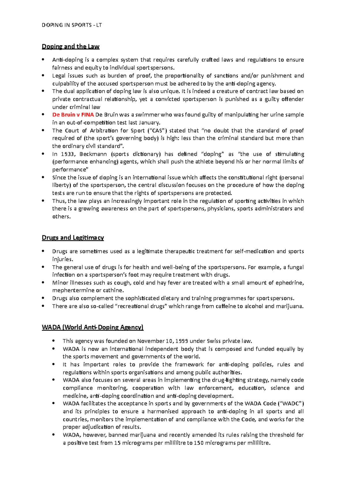 Sports S 6 - DOPING IN SPORTS - LT Doping and the Law Anti-doping is a ...