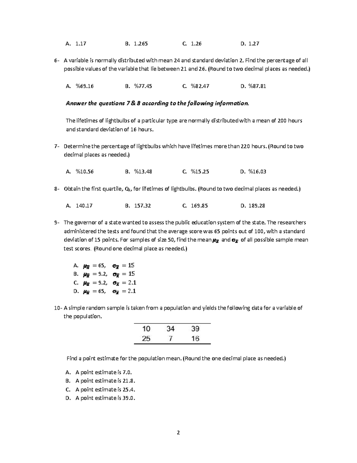 2-study-guide- with-answers-2 - 2 A. 1 B. 1 C. 1 D. 1. 6- A variable is ...