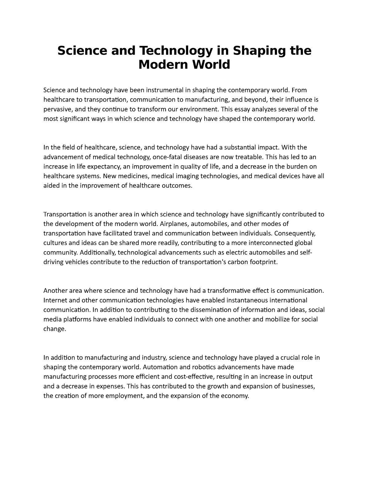 science and modern world essay