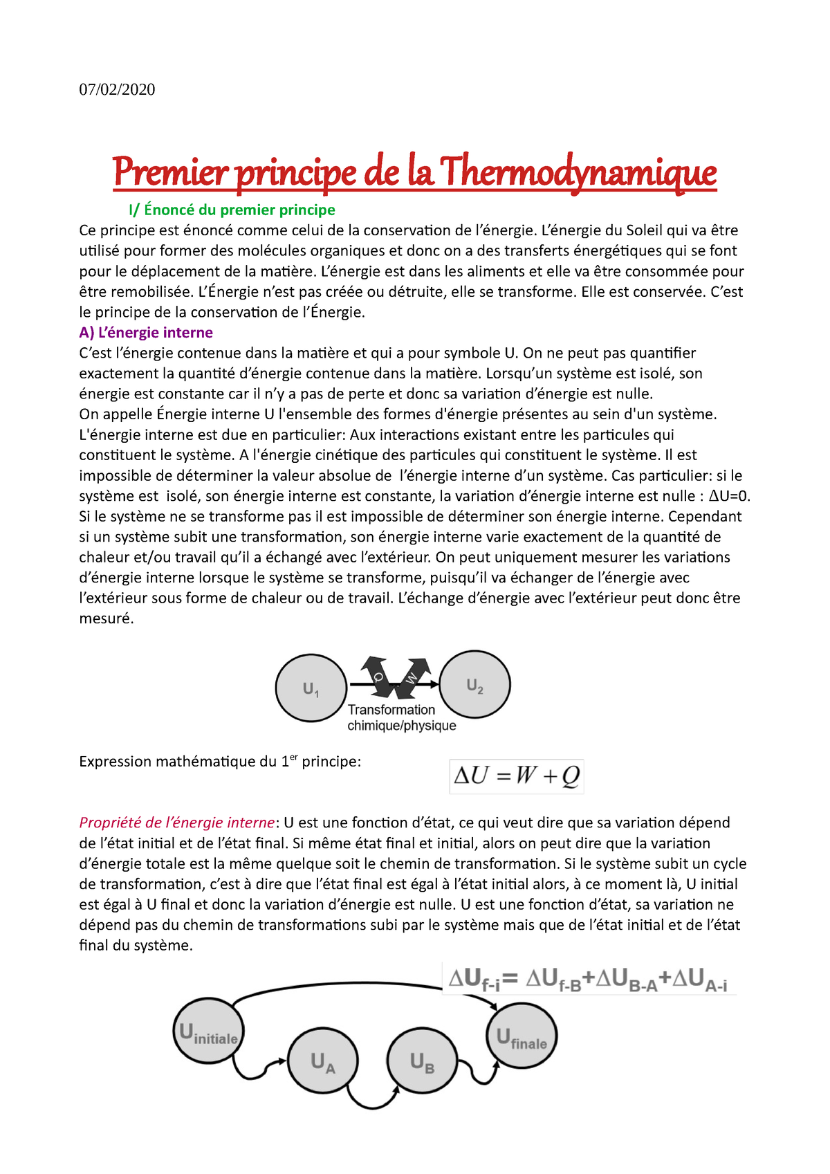 Cours 2- 1er Principe De Thermo - Premier Principe De La ...