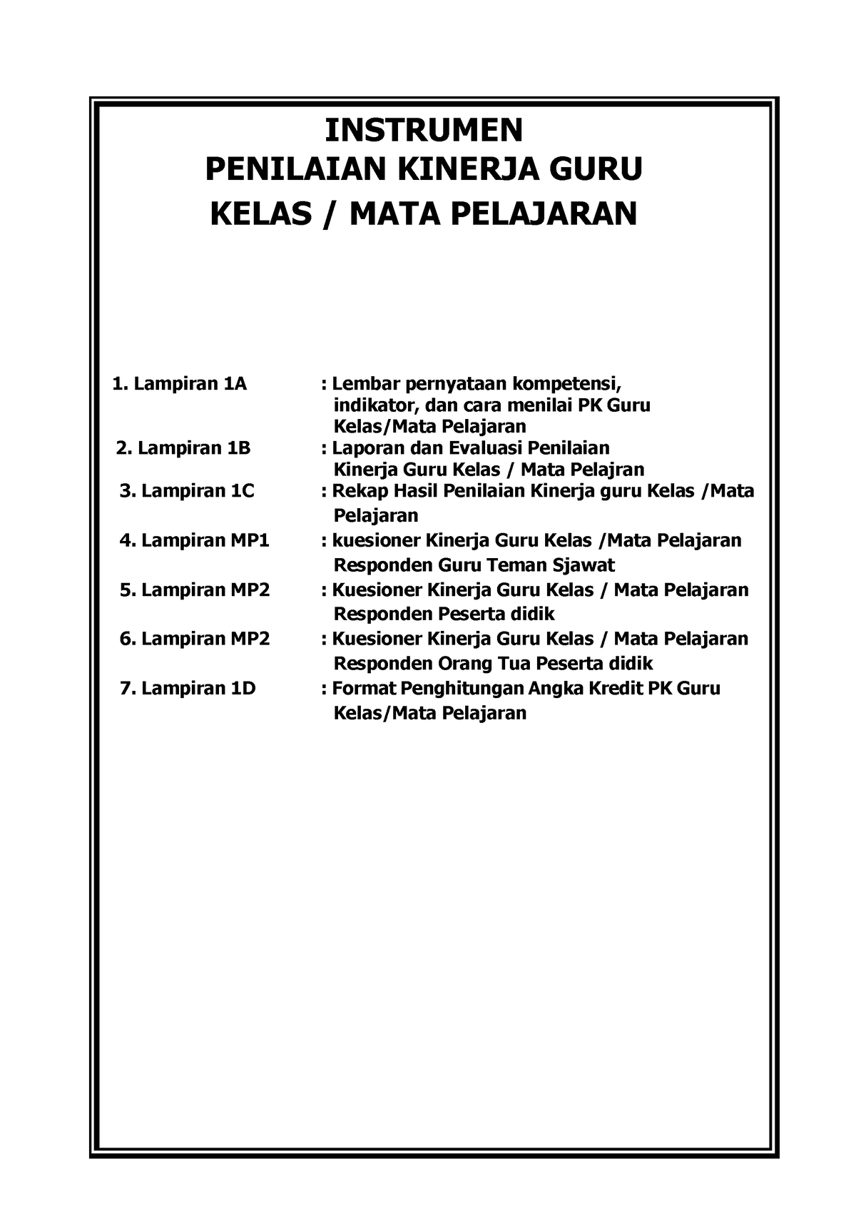 Format Penilaian Kinerja Guru - INSTRUMEN PENILAIAN KINERJA GURU KELAS ...