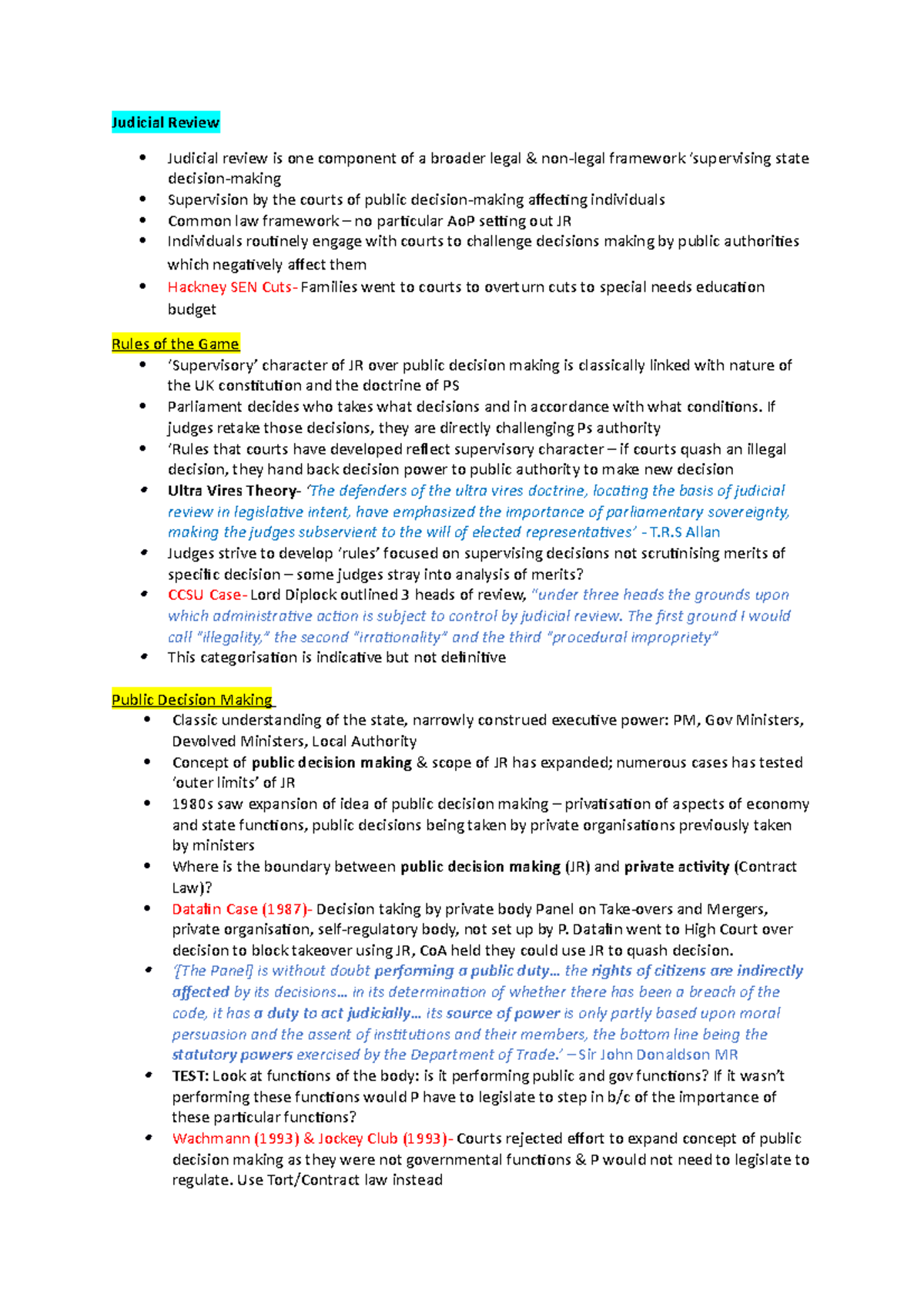 Public Law II Condensed Revision Notes - Judicial Review Judicial ...