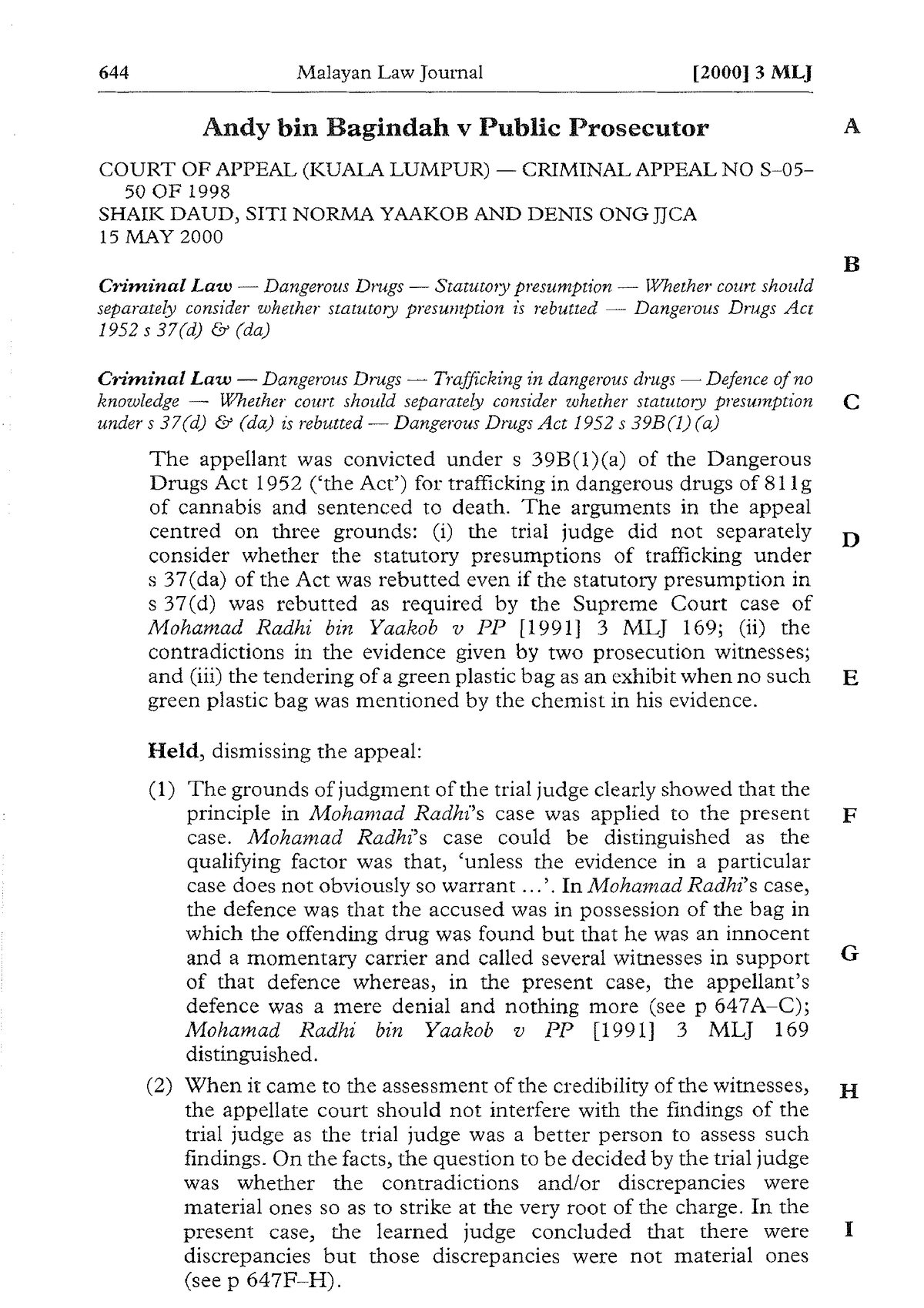 ANDY BIN Bagindah V Public Prosecutor - 644 Malayan Law Journal [2000 ...