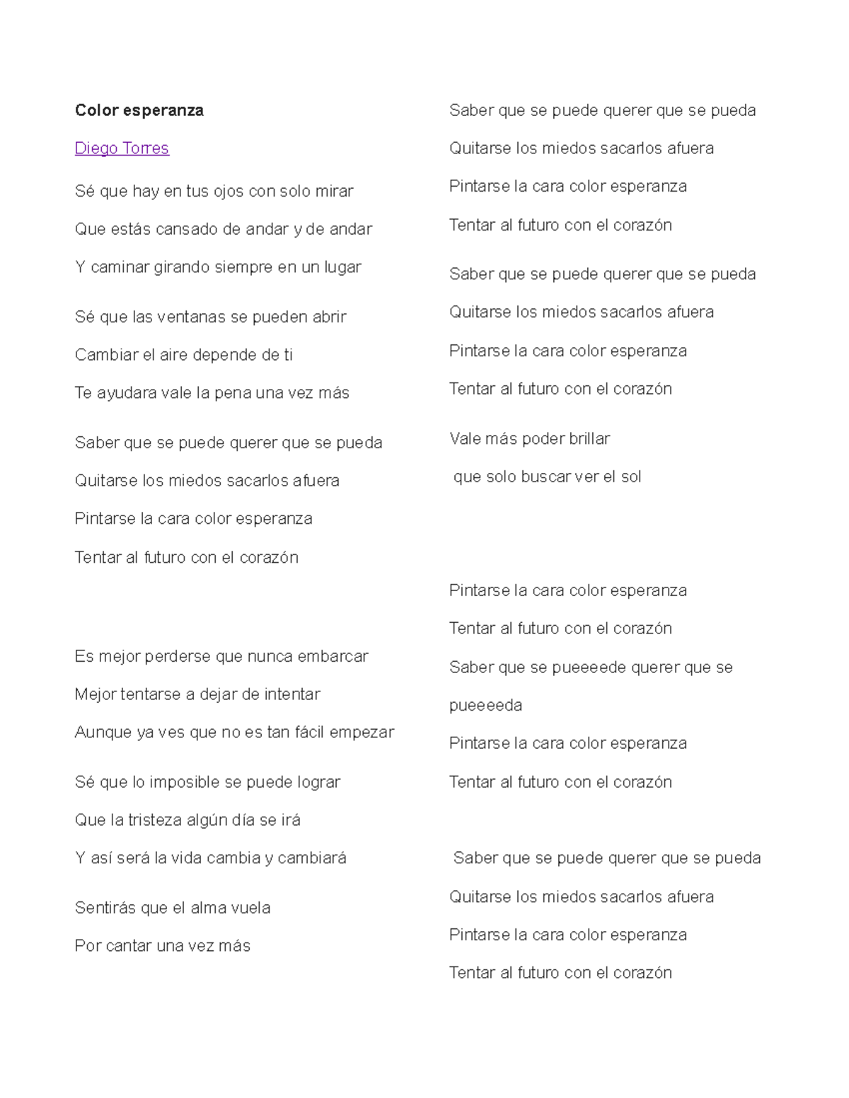 Color esperanza Color esperanza Diego Torres Sé que hay en tus ojos