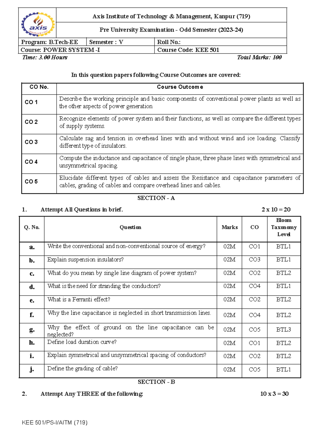 KEE 501 PS P3 - Axis Institute of Technology & Management, Kanpur (719 ...