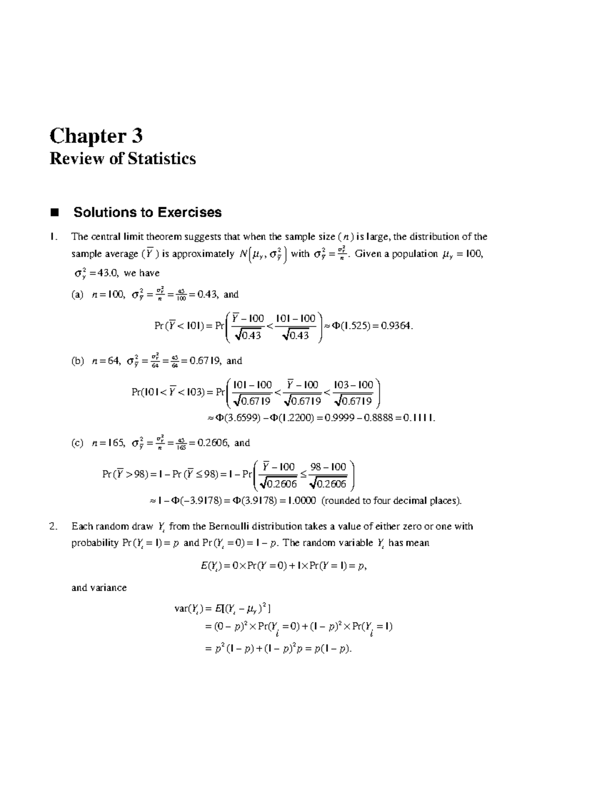 Chapter 3 Answer Key - Chapter 3 Review Of Statistics Solutions To ...