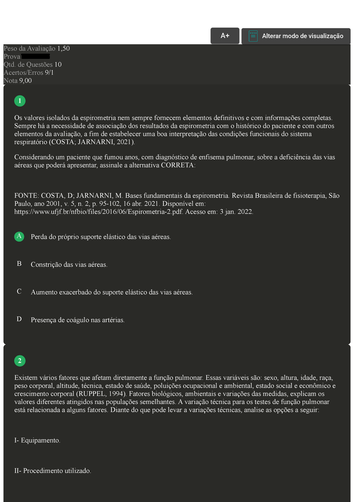 Avaliação II - Fisioterapia Cardiovascular - Prova Impressa GABARITO ...