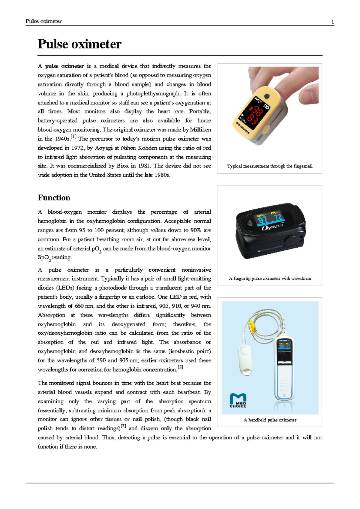 Pulse oximeter1 Summary medical engineering Pulse oximeter 1 Pulse