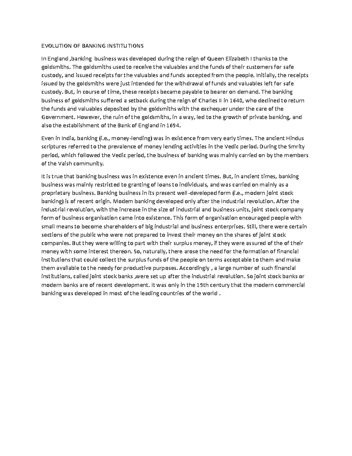 Evolution OF Banking Institutions - EVOLUTION OF BANKING INSTITUTIONS ...