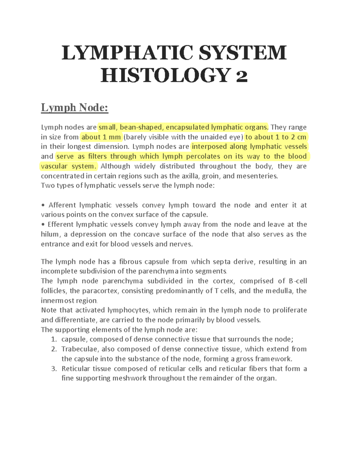 9- lymphatic system - Lecture notes 9 - LYMPHATIC SYSTEM HISTOLOGY 2 ...