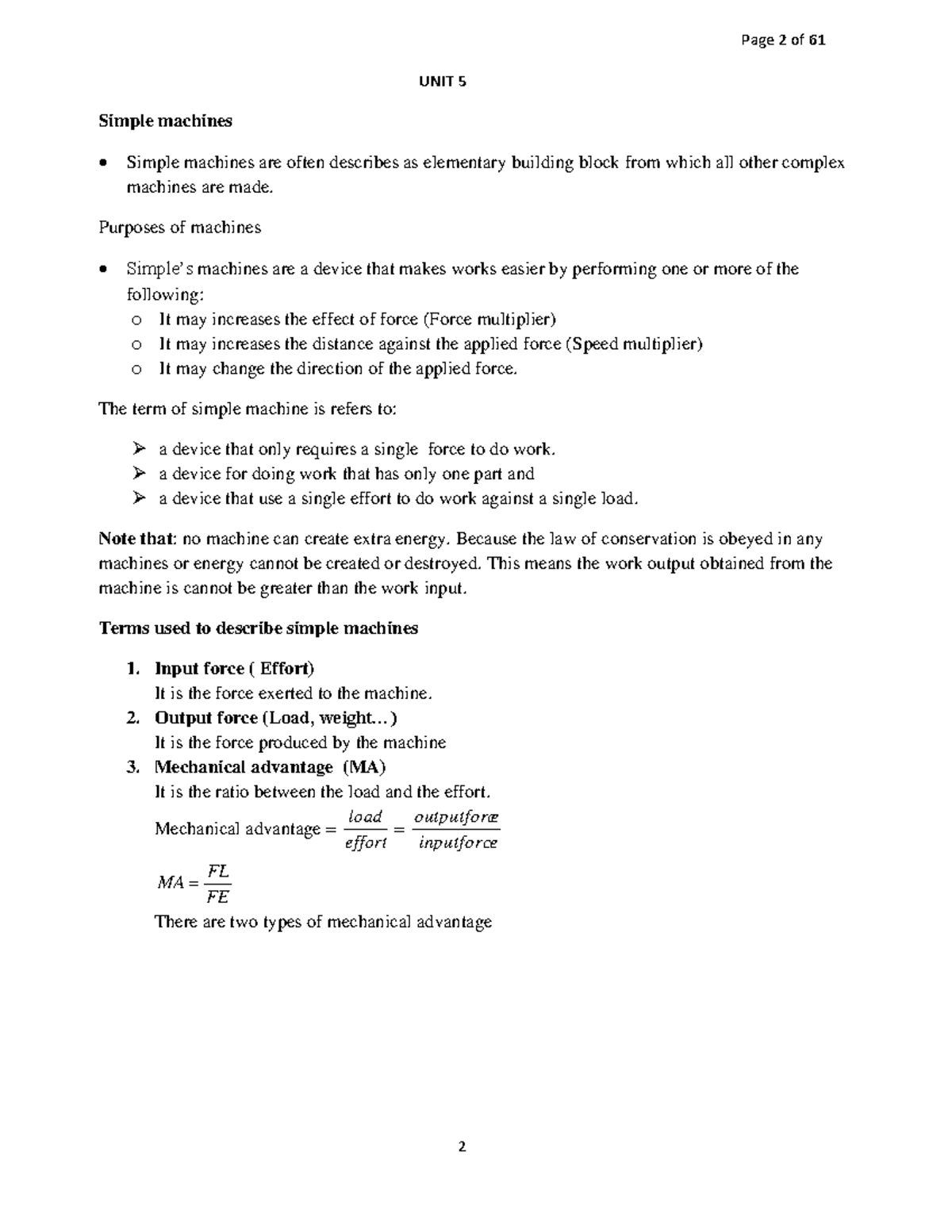 Simple machines - Page 2 of 61 2 UNIT 5 Simple machines Simple machines ...