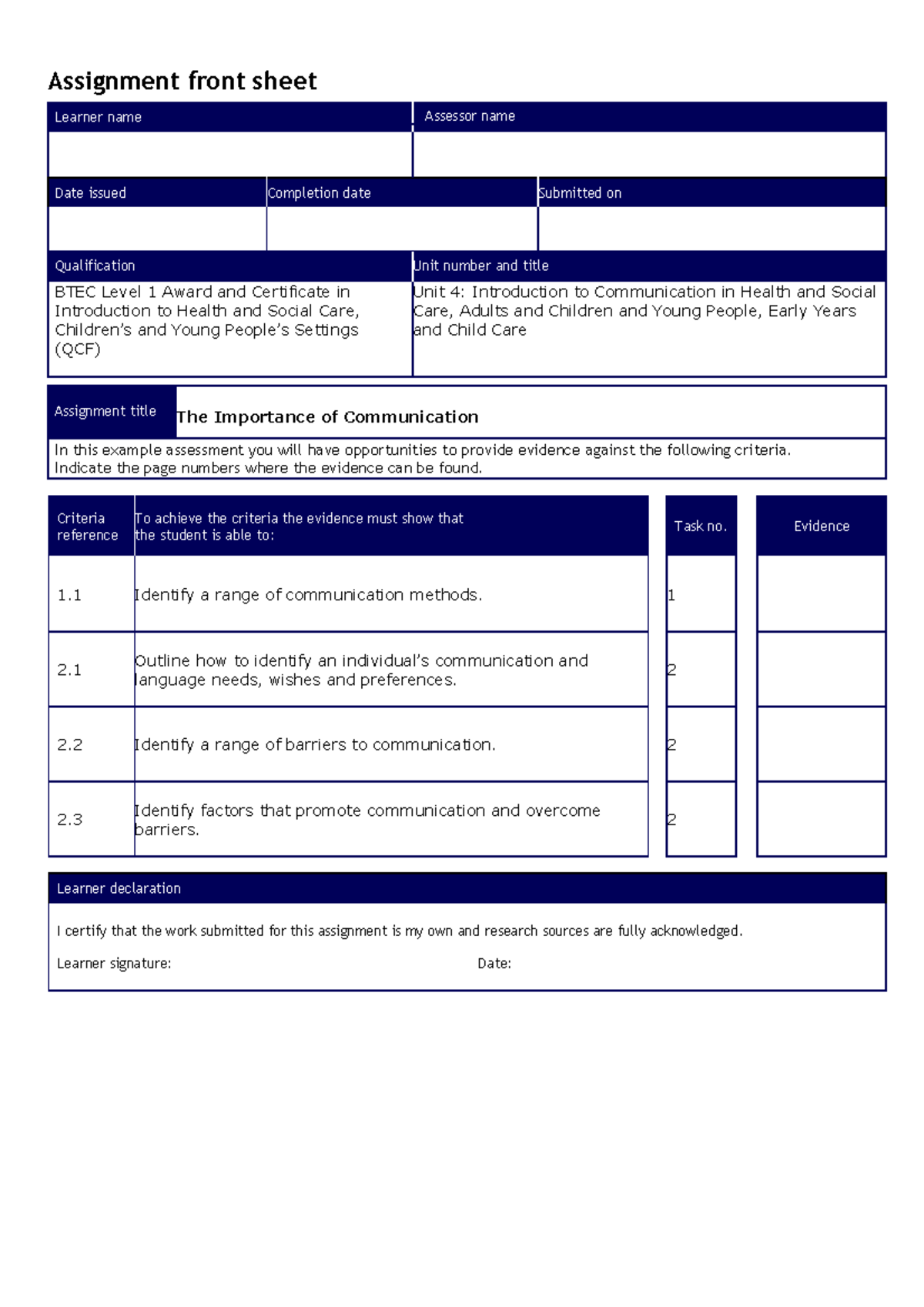 unit 8 health and social care assignment brief