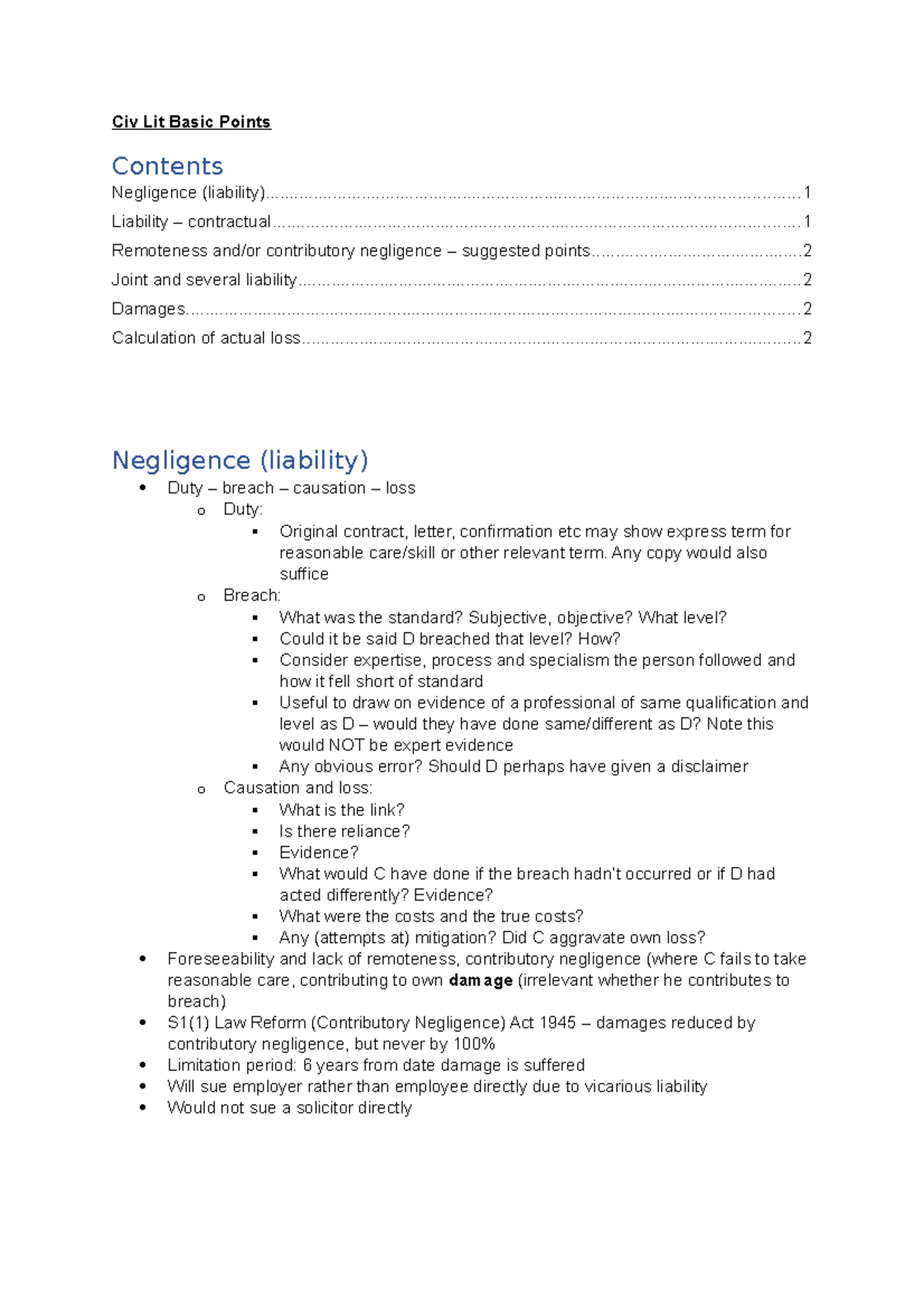 Civ Lit Basics - Introduction to CIVIL LIT - Preparation notes for ...