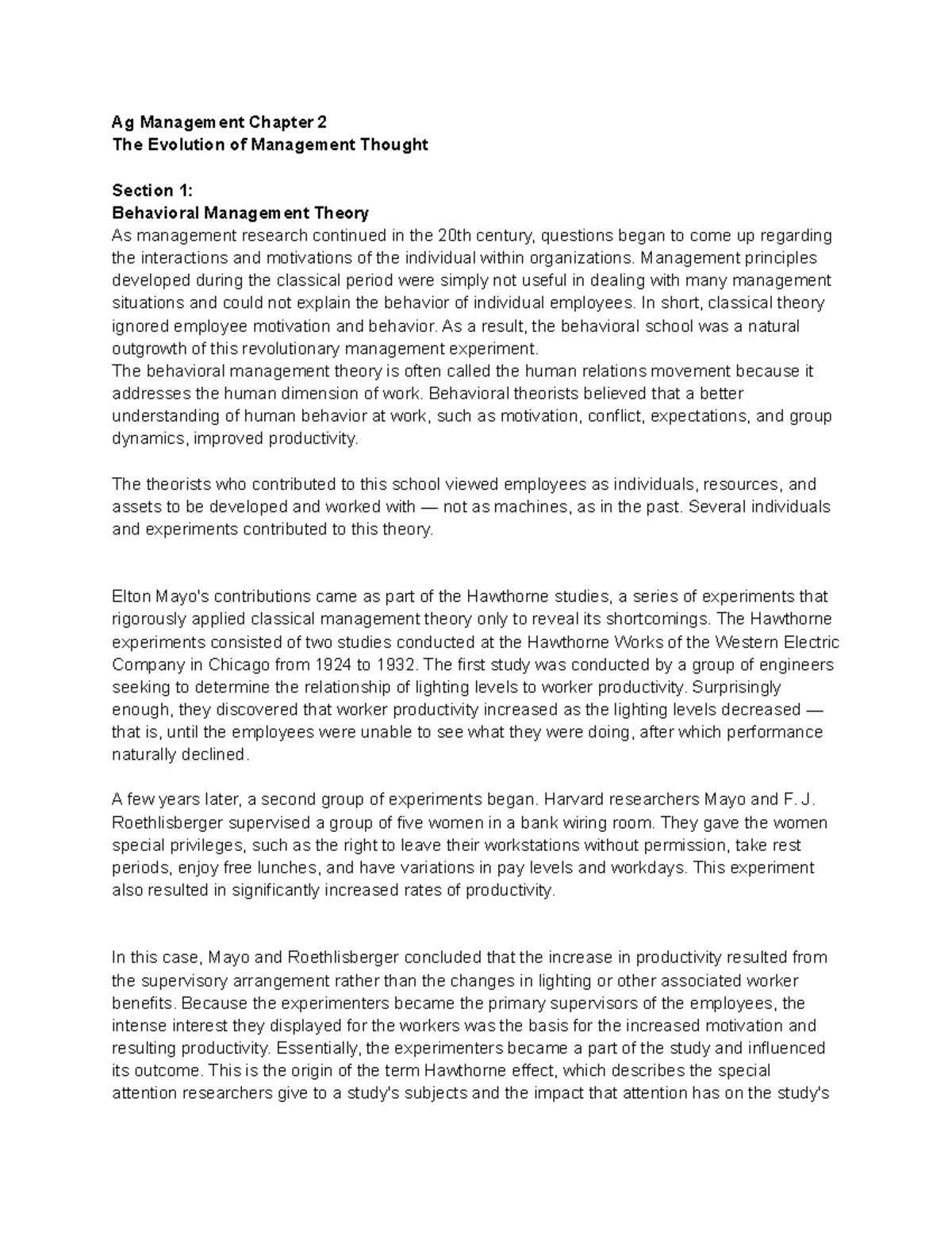 Ag Management - Ch 2 - Ag Management Chapter 2 The Evolution of ...
