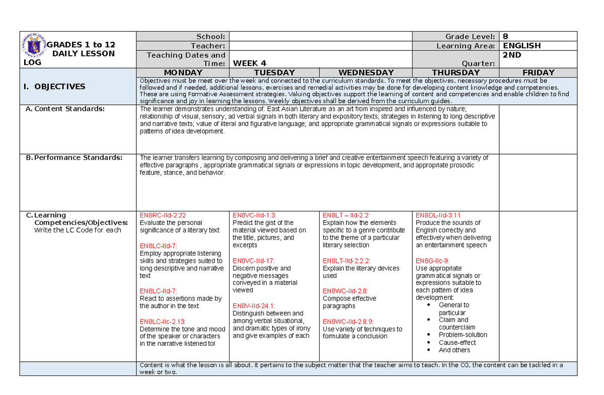 DLL-ENG8-2NDQ-4th-week edited - GRADES 1 to 12 DAILY LESSON LOG School ...