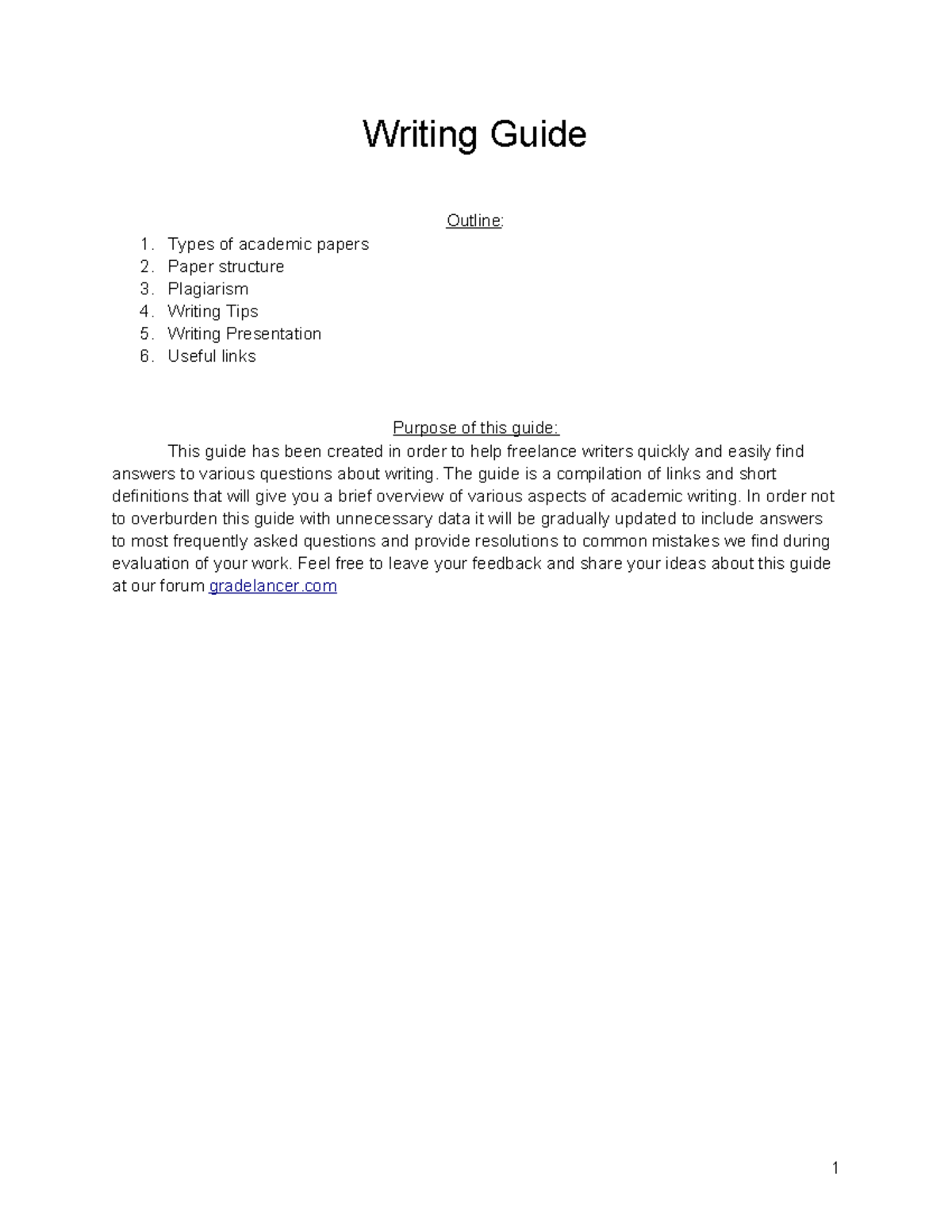 Writing Guide - formating - Writing Guide Outline: Types of academic ...