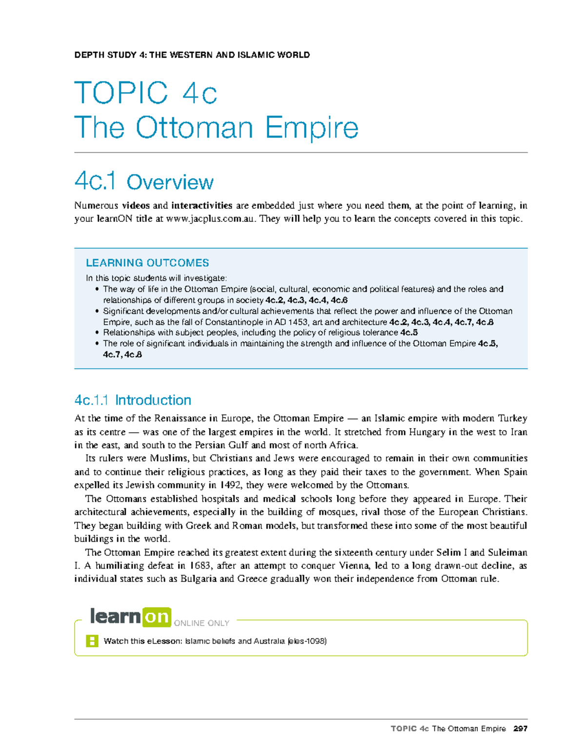 C04c The Ottoman Empire TOPIC 4c The Ottoman Empire 297 DEPTH STUDY 4