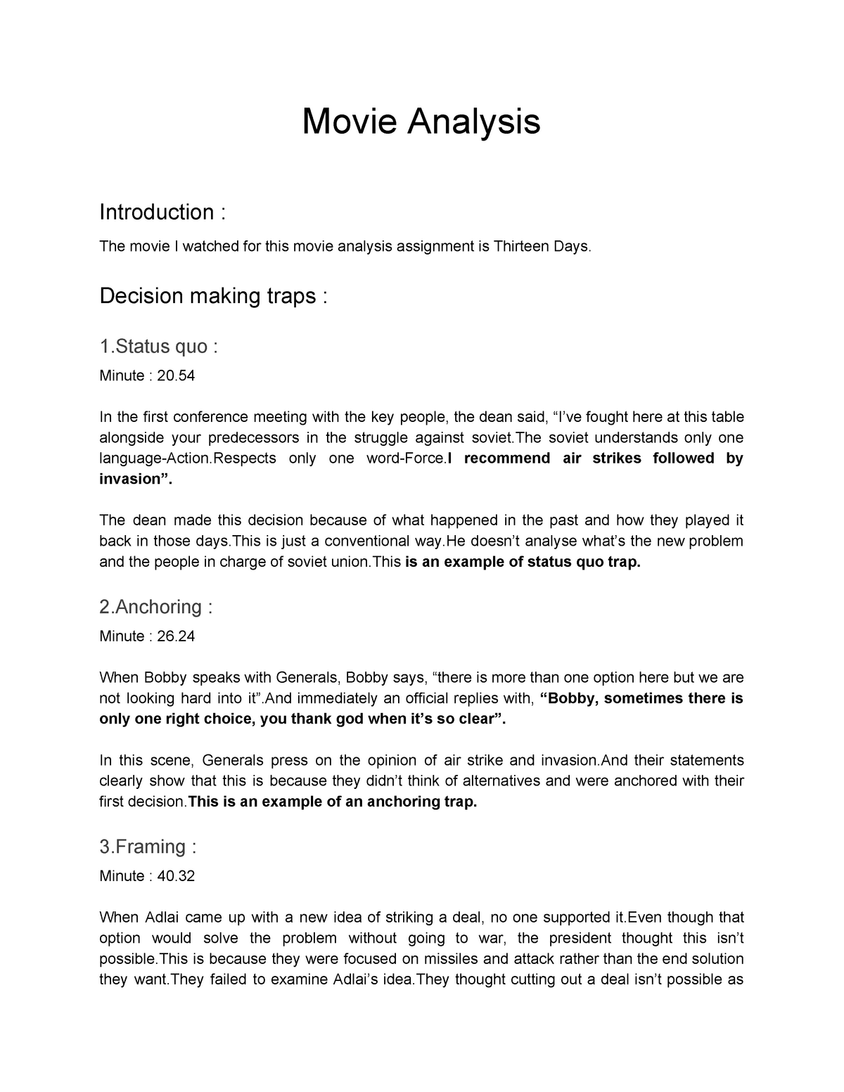 film scene analysis assignment