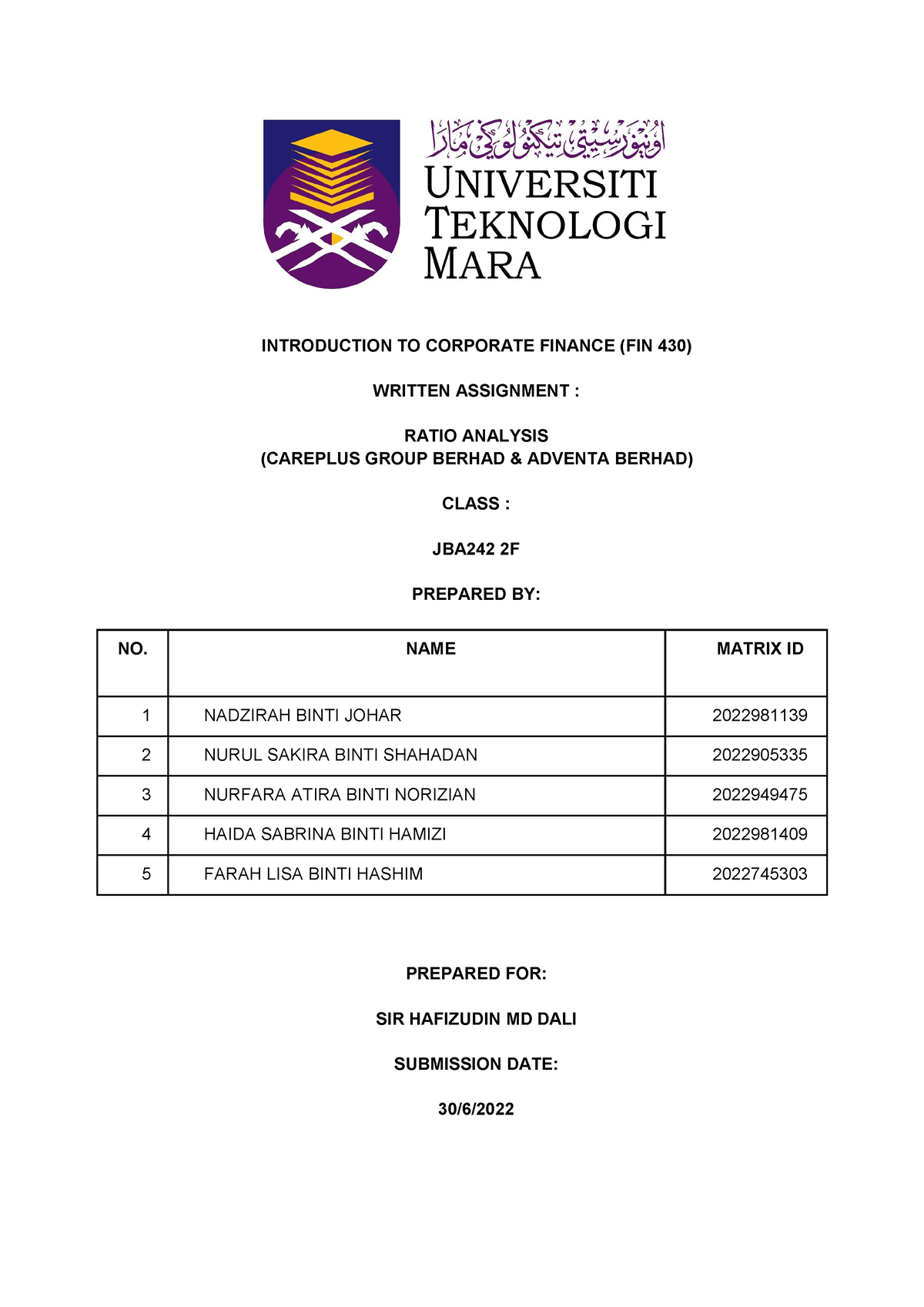 group assignment fin430