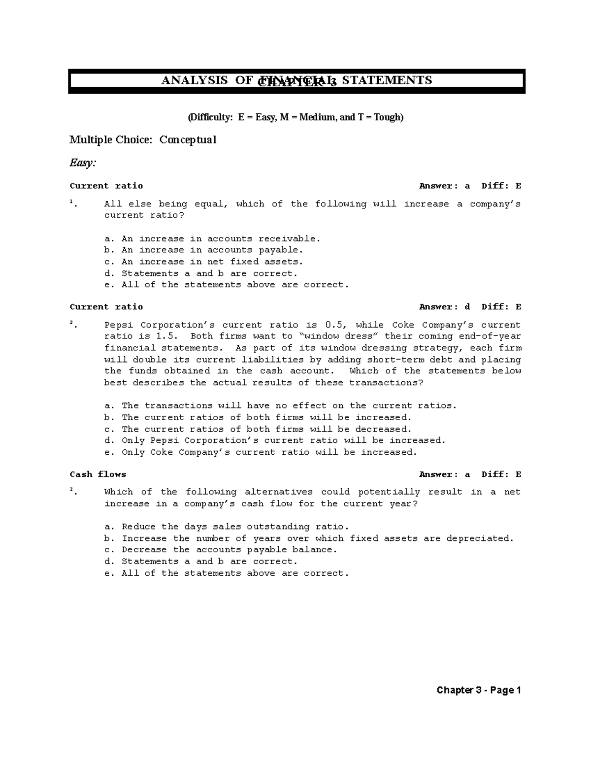 Chapter 03 FS Analysis Brigham - Financial Management - (Difficulty: E ...