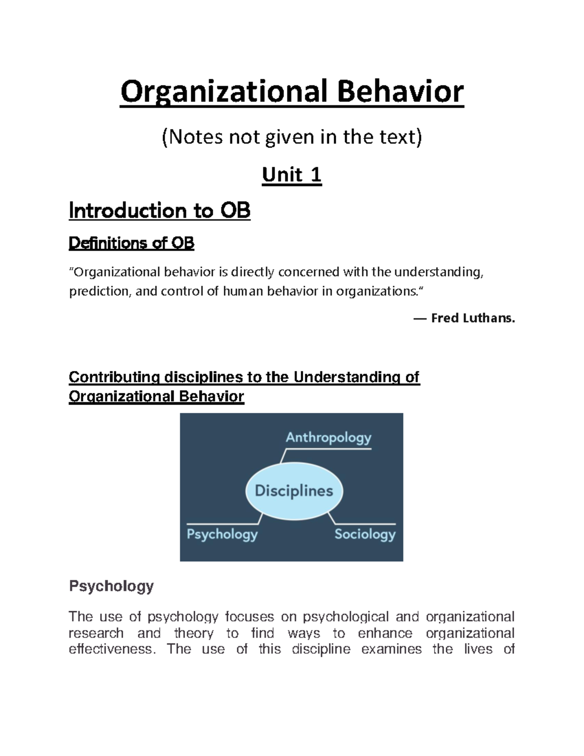 Ob - Kerala University Mba Notes 1st Semester - Organizational Behavior ...