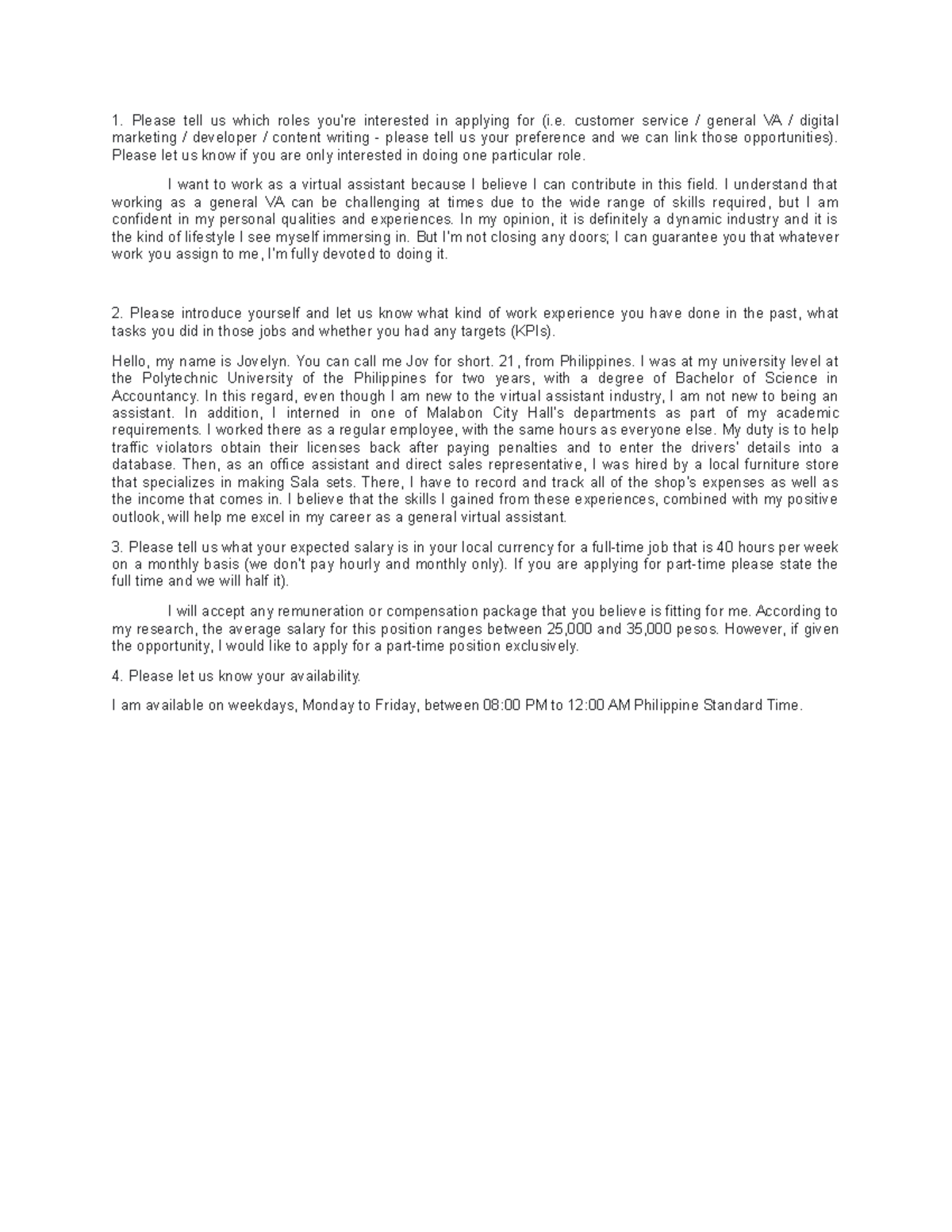 VA Interview Questions Please tell us which roles you're interested