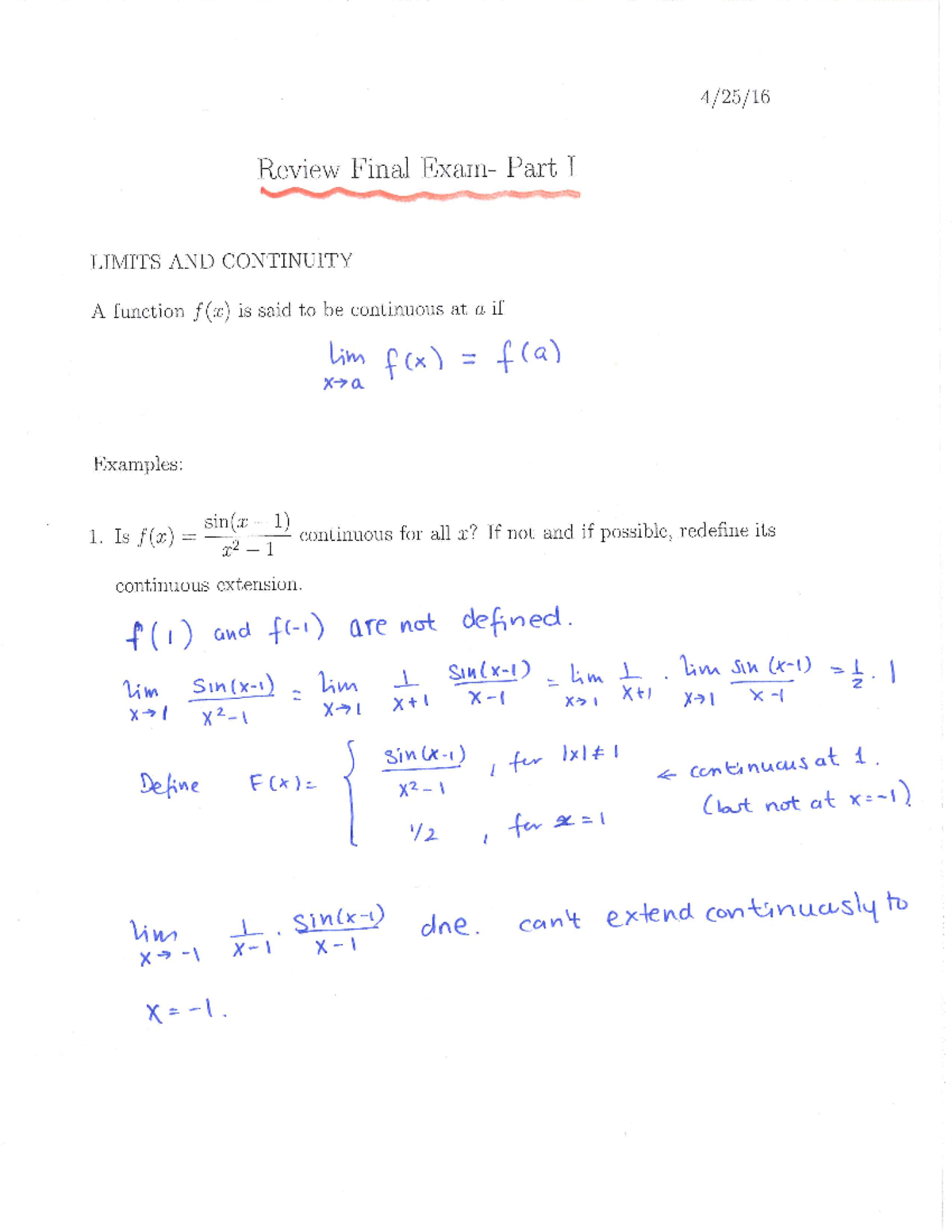 Final Exam Review - Part 1 - MATH 165 - Studocu